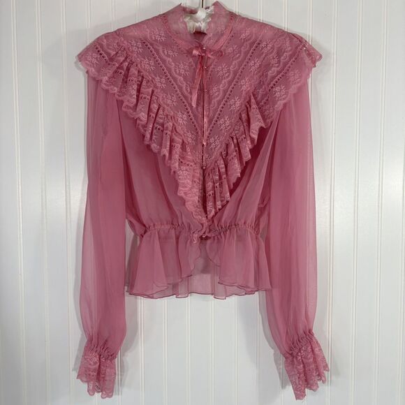 Vintage Victorian Revival Maxi Dress Size 18 Pink Prairie Cottage Romantic 70s - Picture 3 of 16